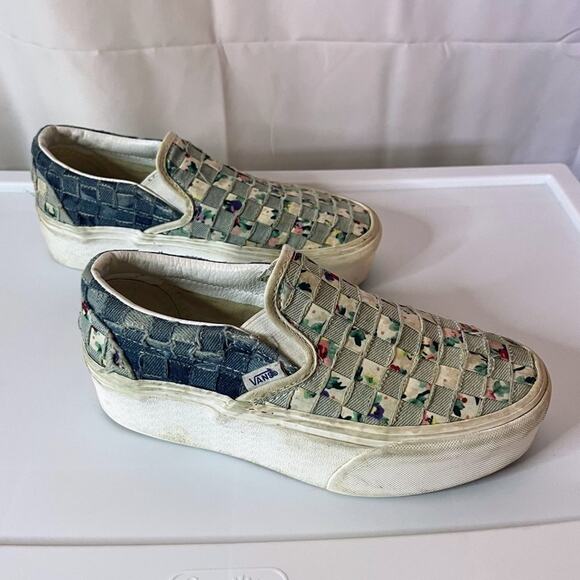 Vans Slip-On Shoes with Denim & Floral Checkerboard Pattern women’s 5.5 unique - Picture 7 of 11